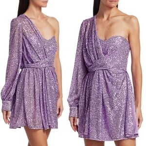New Amen One-Shoulder Sequin Lilac Mini Dress NWT Size 46 IT/ 10 US(X-Large)